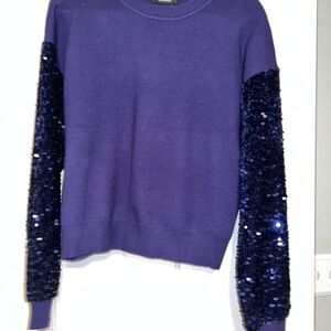 Navy Sweater with Sequin Sleeves XL